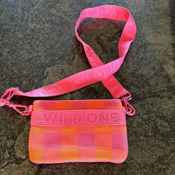 Isaac Mizrahi x Wild One Pink and Orange bag , Treat Pouch Recycled Knit - Picture 1 of 8